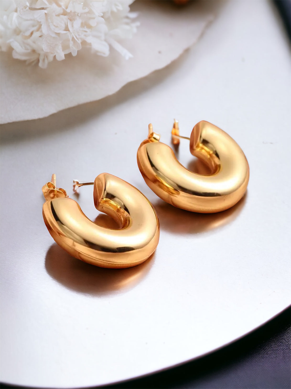 Chunky Glossy C Shaped Hoop Earrings