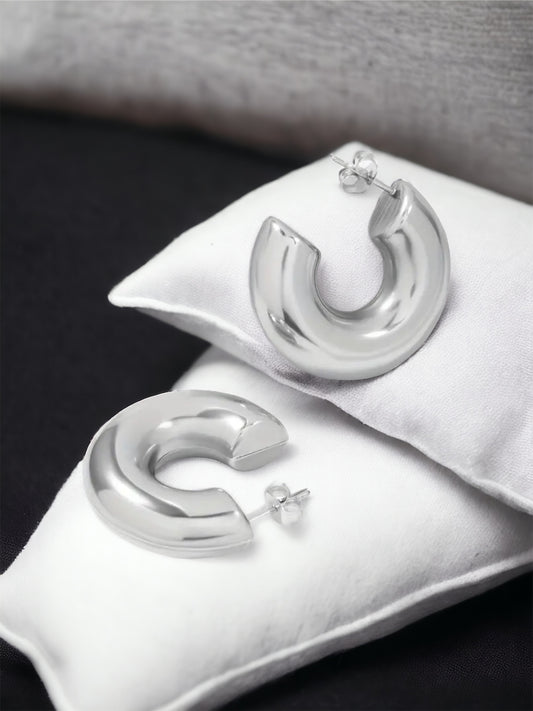 Chunky Glossy C Shaped Hoop Earrings
