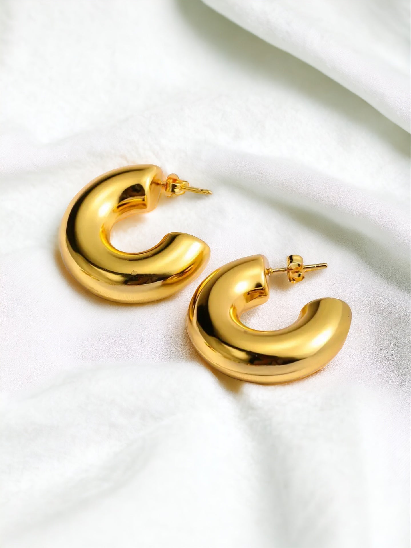 Chunky Glossy C Shaped Hoop Earrings