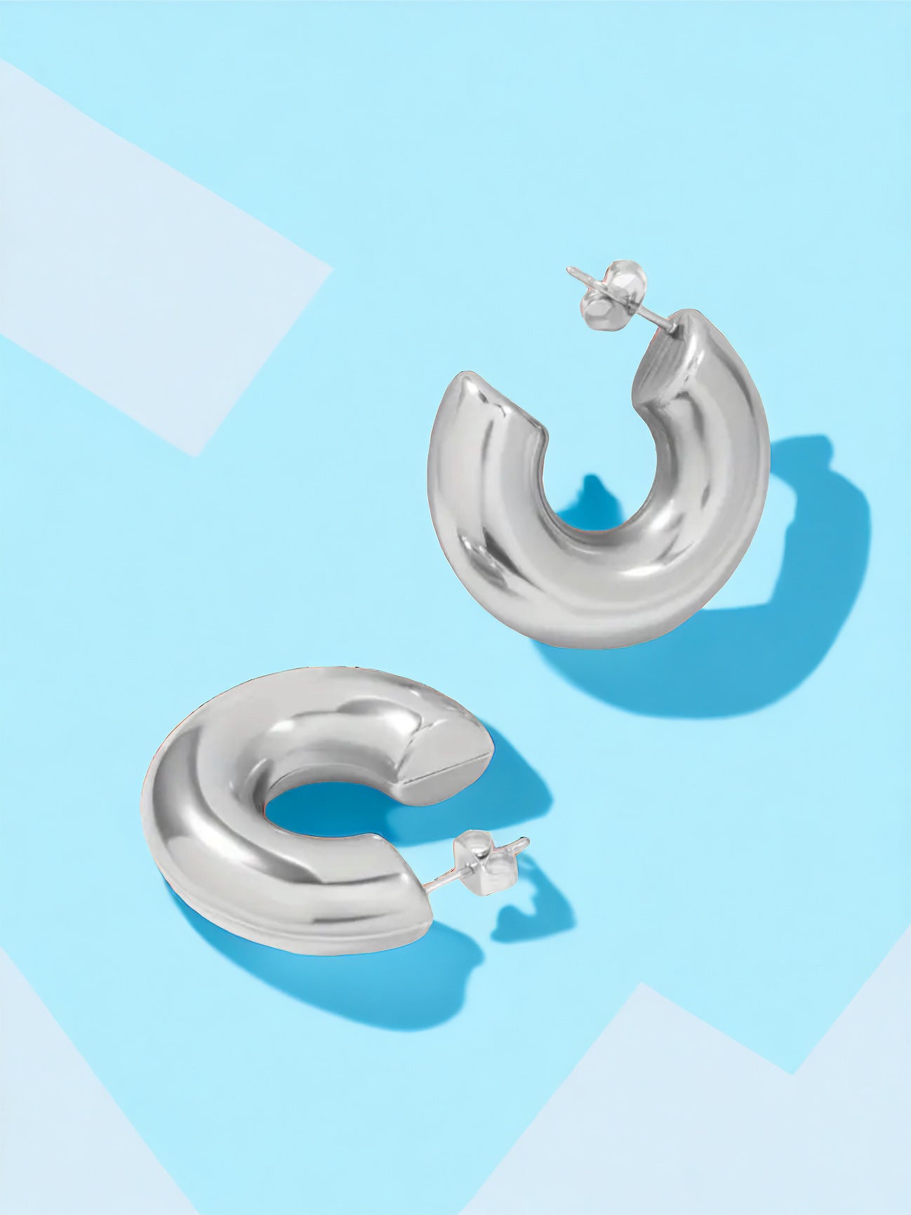 Chunky Glossy C Shaped Hoop Earrings